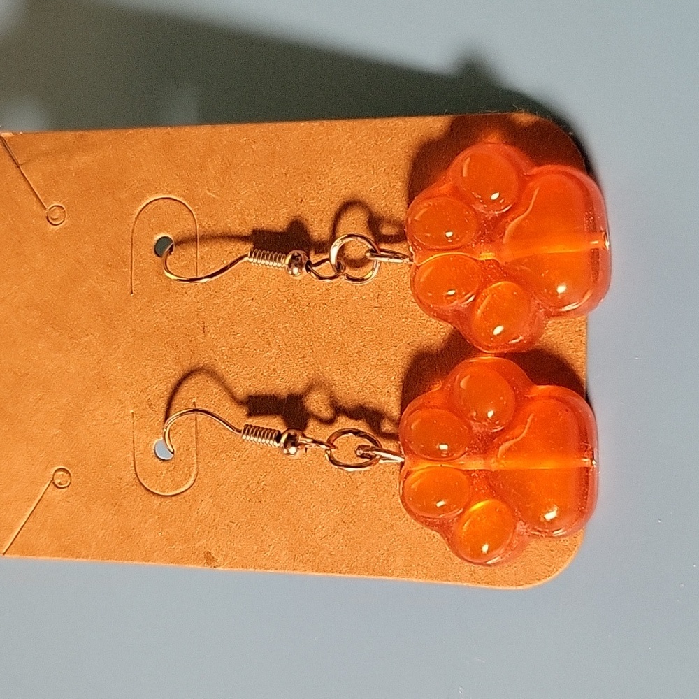 Gloss Orange Handmade Pawprint Earrings